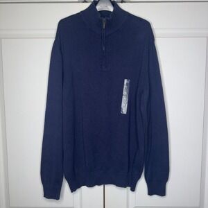 John Ashford Sweater Mens XL Navy Blue Ribbed Hem Long Sleeve 1/4 Zip Pullover